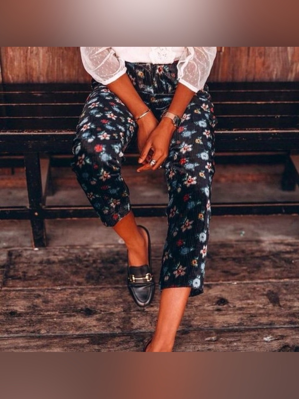 Anthropologie Black Floral Evelet Cropped Pants